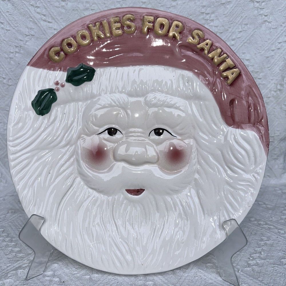 World Bazaars Inc "Cookies for Santa" 3D Santa Claus Face Ceramic Plate READ